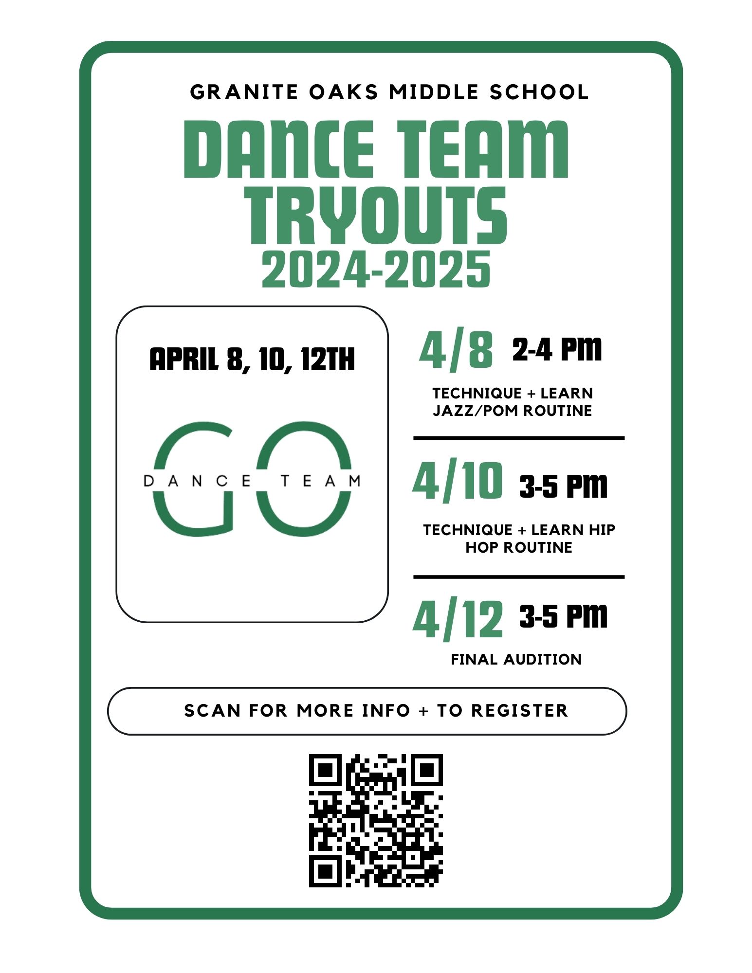 Granite Oaks Dance Team Tryouts 2024-2025